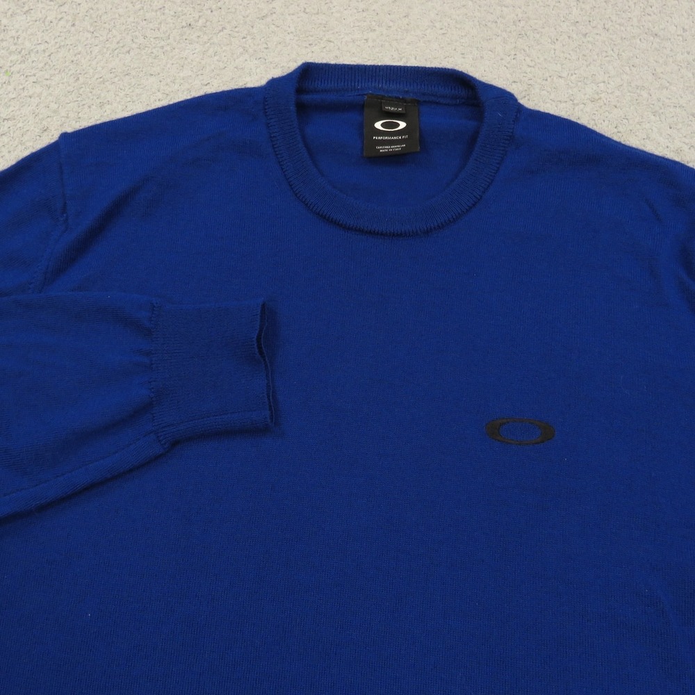 Oakley Mens Merino Wool Performance Fit Pullover Sweater Blue Crewneck Medium